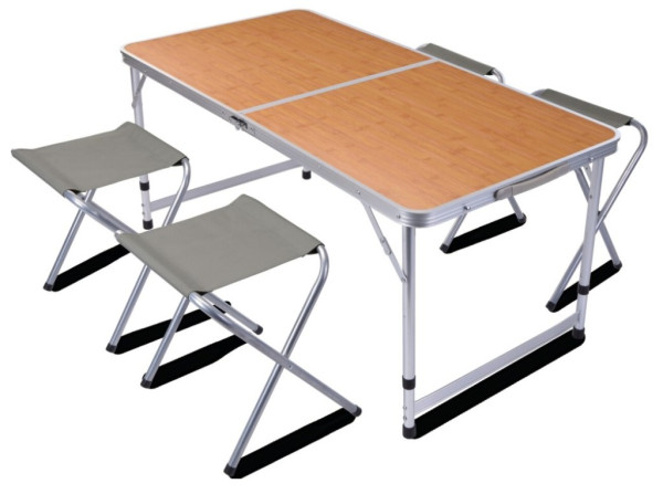 Kempingový nábytek stůl + 4 židle skládací REDCLIFFS ocel/dřevo