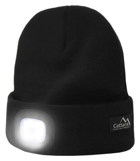 LED čelovka Cattara čepice BLACK s LED svítilnou USB nabíjení
